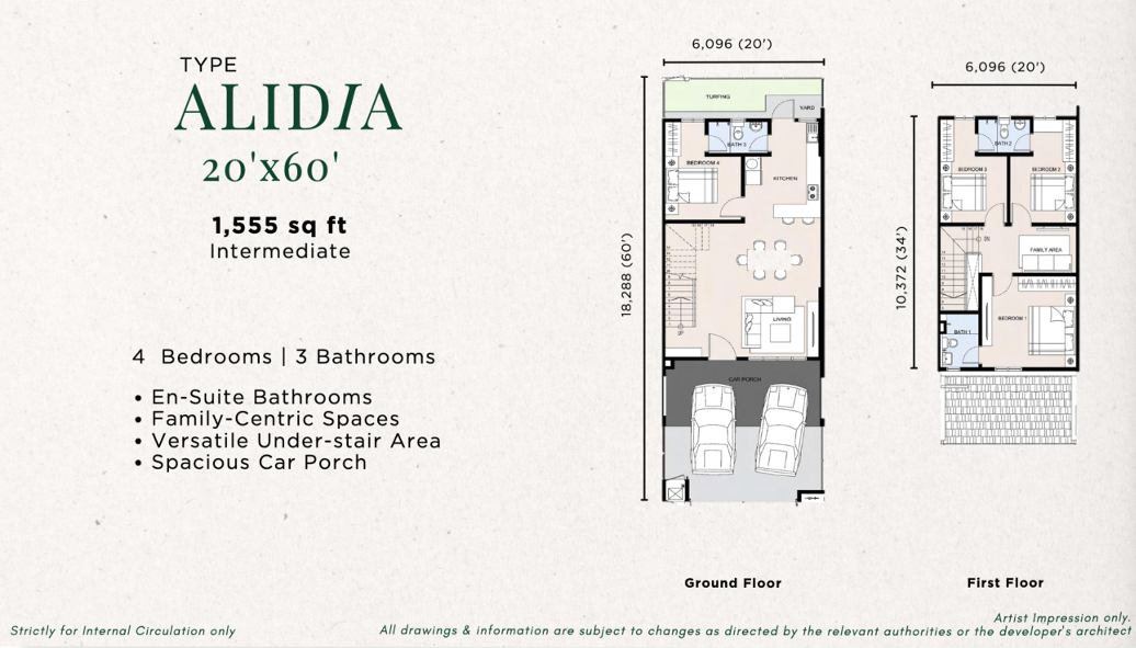 Floor Plan ALIDIA 20'x60' Int Lot