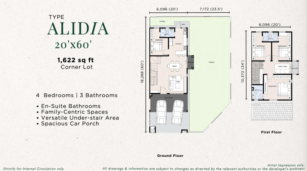 Floor Plan ALIDIA 20'x60' Corner Lot