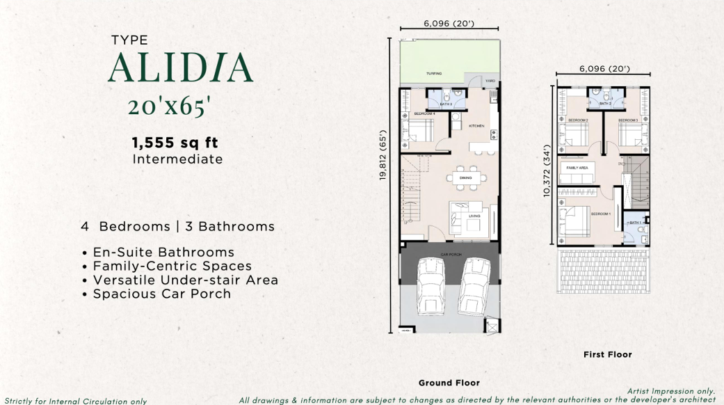 Floor Plan ALIDIA 20'x65' Int Lot