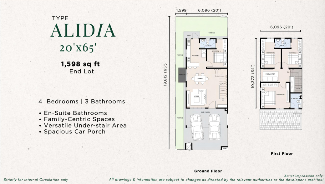 Floor Plan ALIDIA 20'x65' End Lot