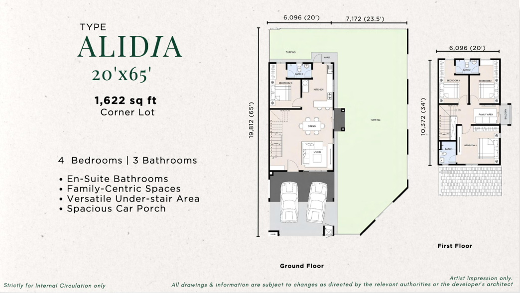 Floor Plan ALIDIA 20'x65' Corner Lot