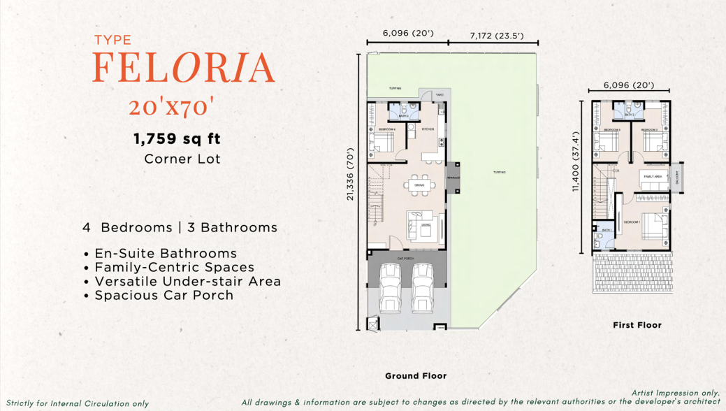 Floor Plan FELORIA 20'x70' Corner Lot